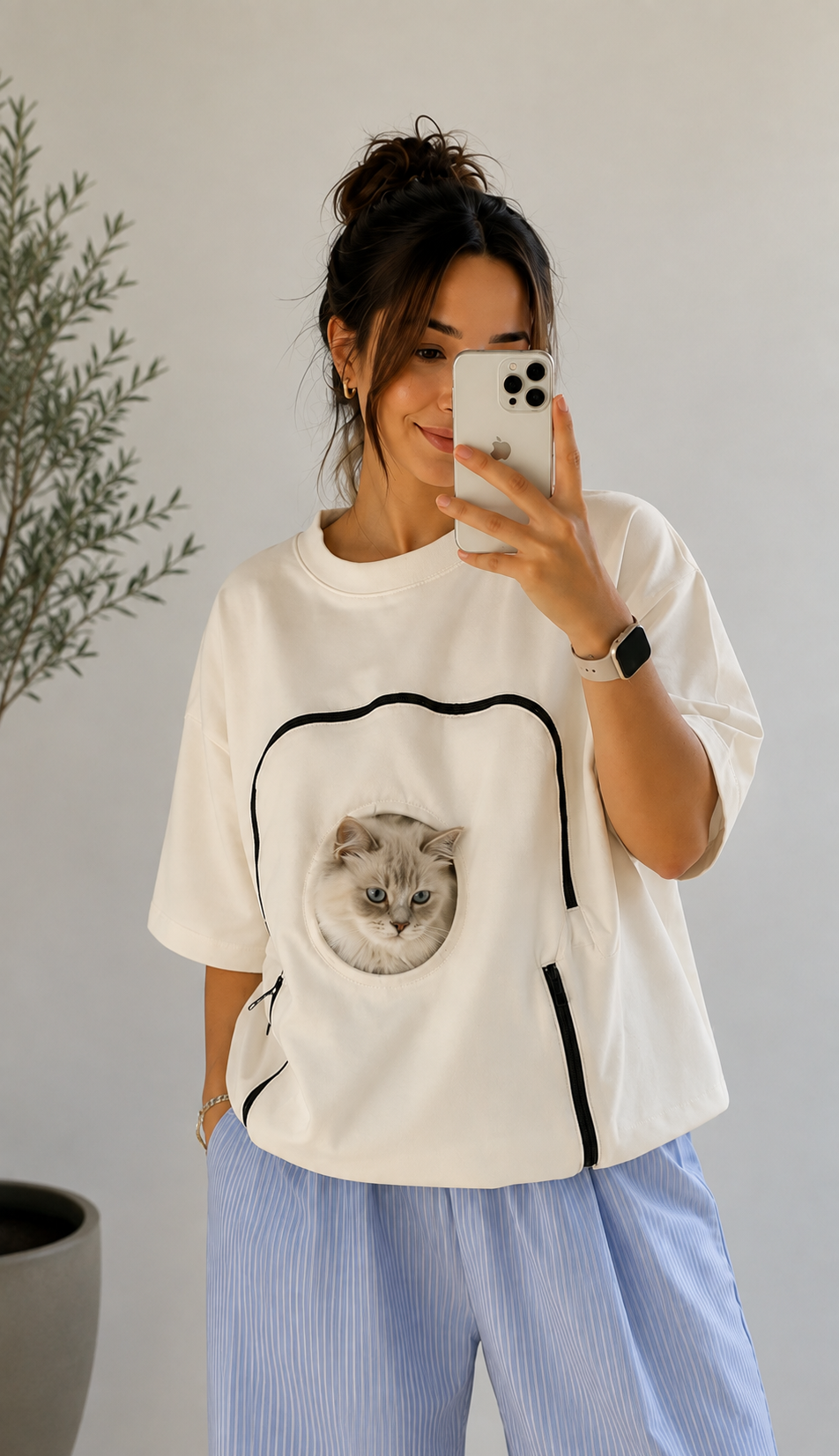 Mivo Patiyuva Krem Kedi Taşıma T-Shirt